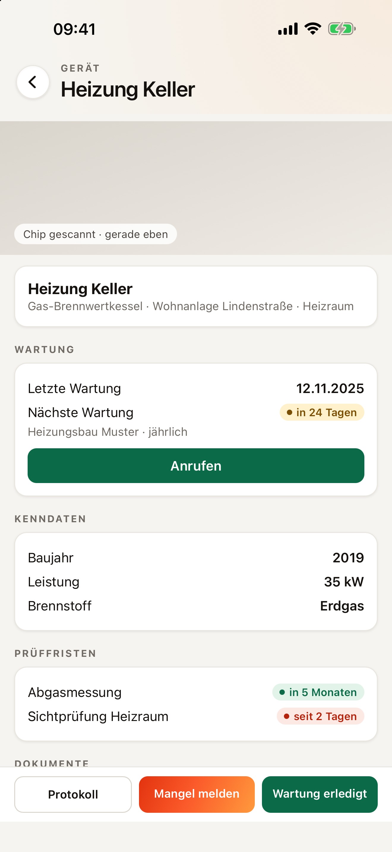 Die Geräteakte auf dem Handy.