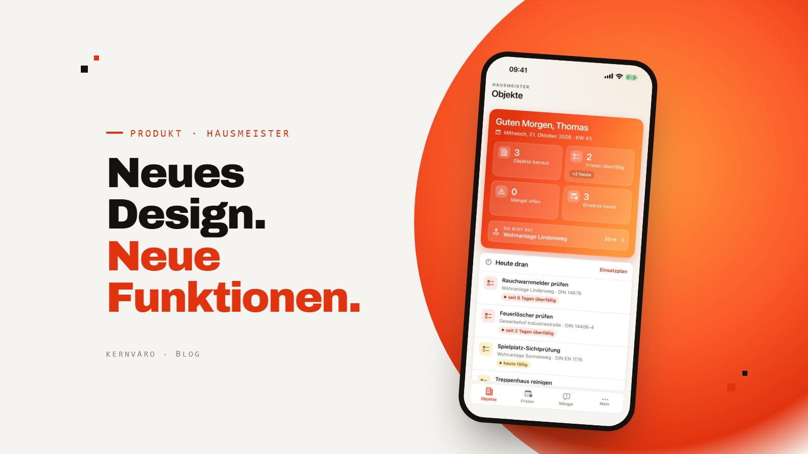 KERNVARO - HAUSMEISTER: neues Design, neue Funktionen.