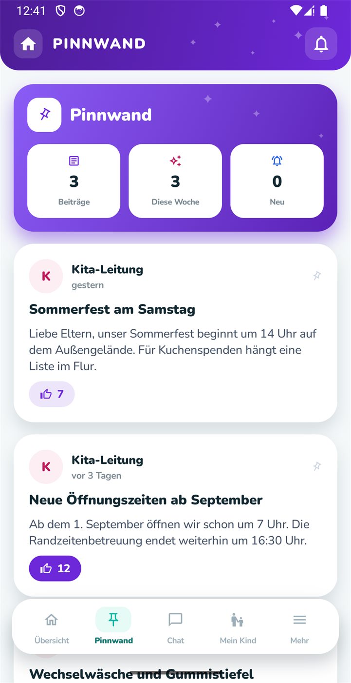 Der Aushang der Einrichtung.